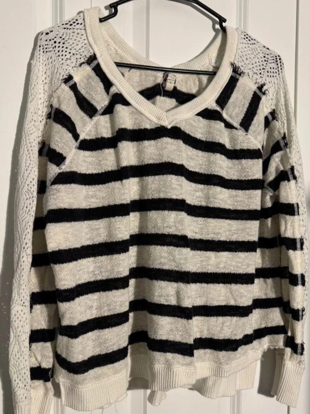 Free People Cream and Black Striped Sweater Size Medium